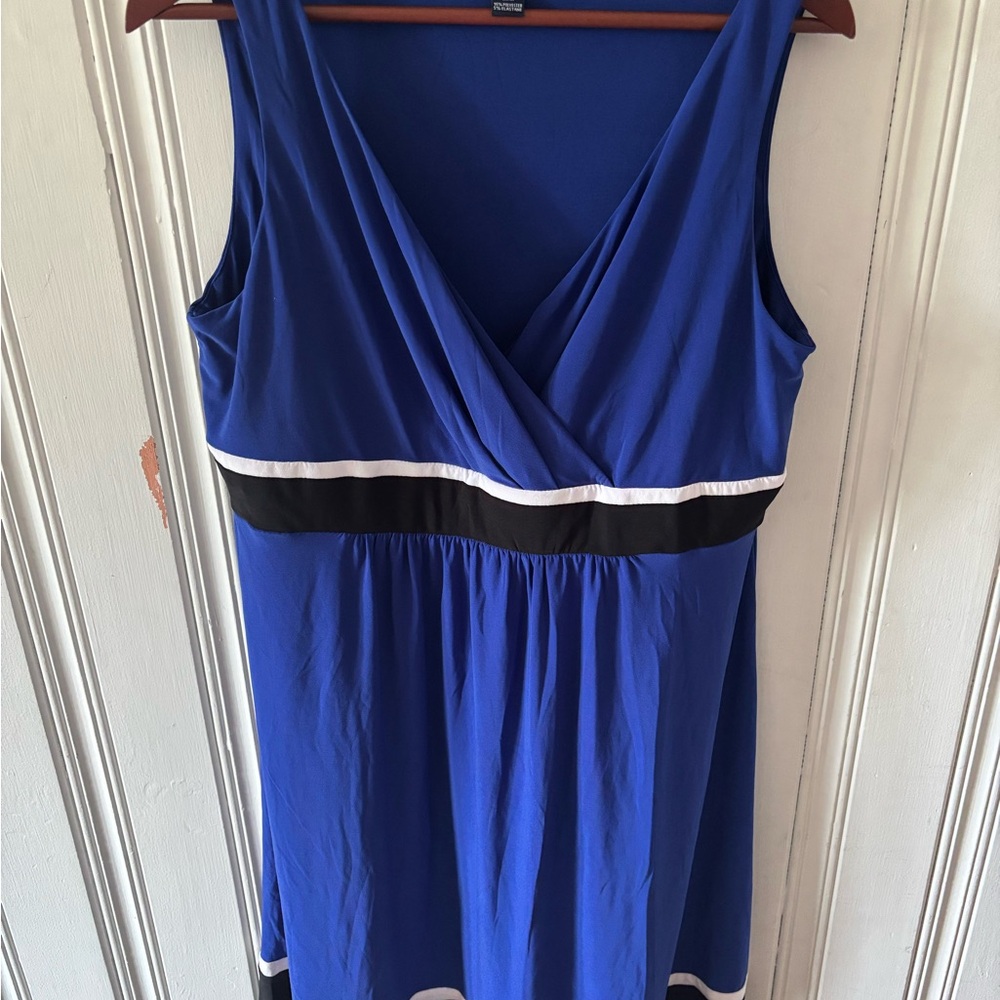 2/$18 Chaps Royal Blue Dress with Black and White Details